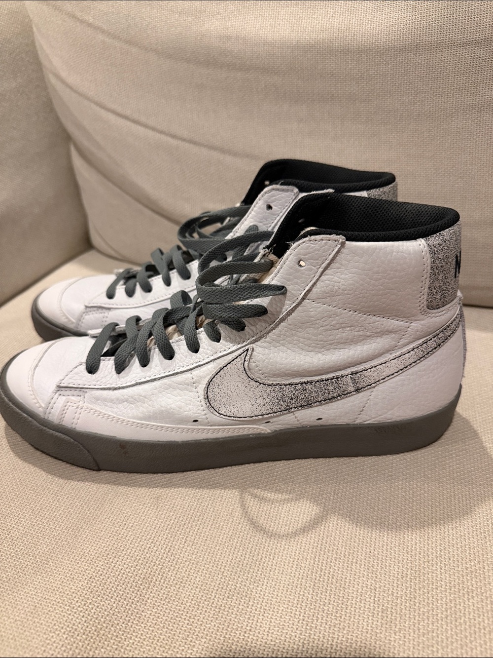 Nike White and Gray High-Top Sneakers (Blazers)